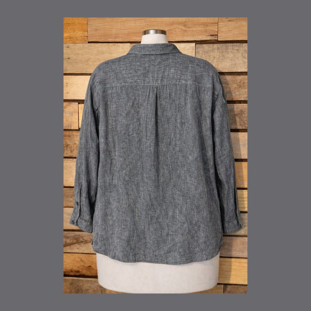 J. Jill Love Linen 100% Linen Gray Button Down Shirt Size L - Picture 3 of 14